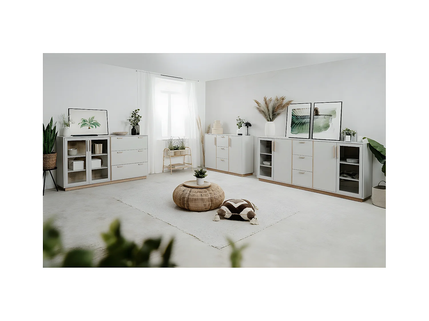 Buffet 2 portes et 3 Tiroirs décor Blanc et Bois L125 cm - SPLIT