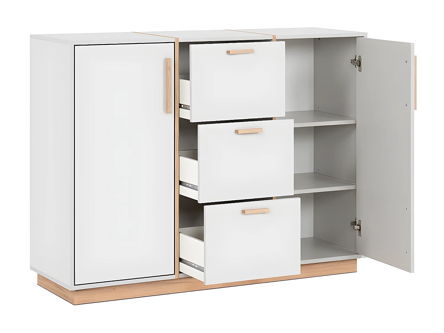 Buffet 2 portes et 3 Tiroirs décor Blanc et Bois L125 cm - SPLIT