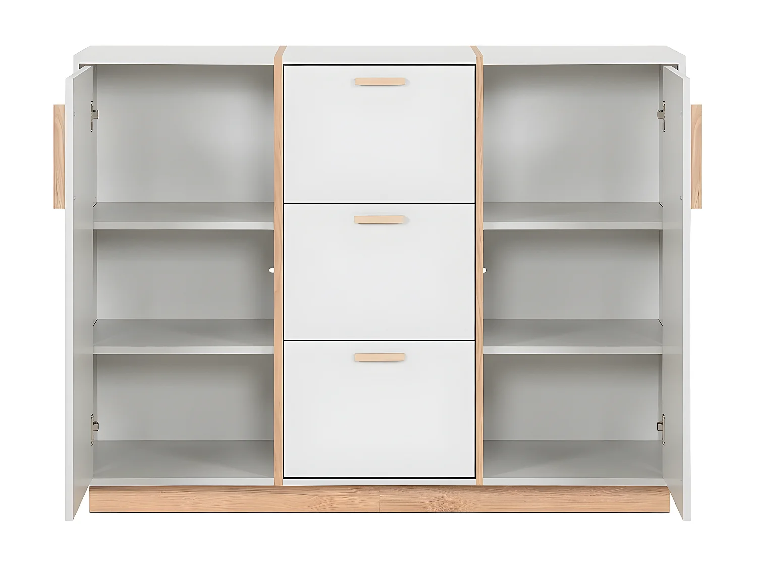 Buffet 2 portes et 3 Tiroirs décor Blanc et Bois L125 cm - SPLIT