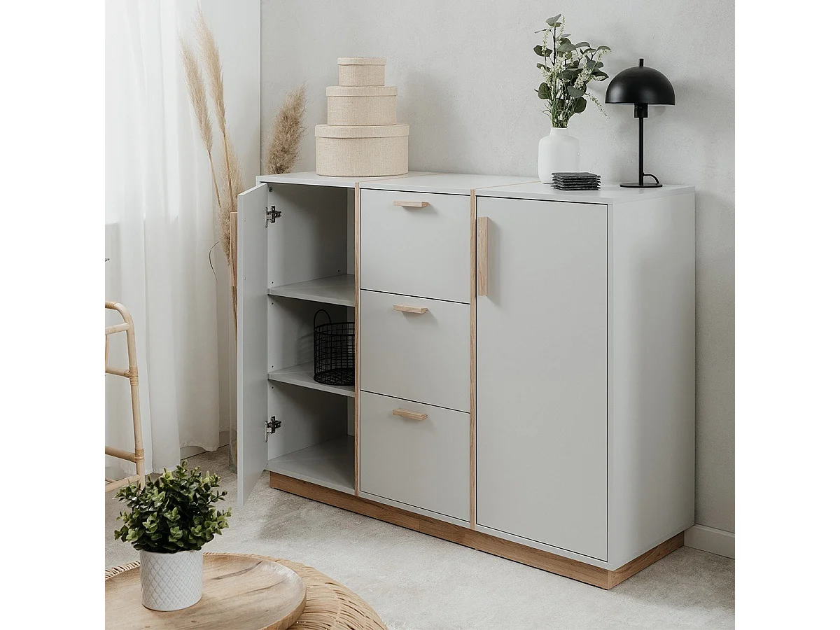 Sideboard 2 Türen und 3 Schubladen Dekor Weiß und Holz B125 cm - SPLIT