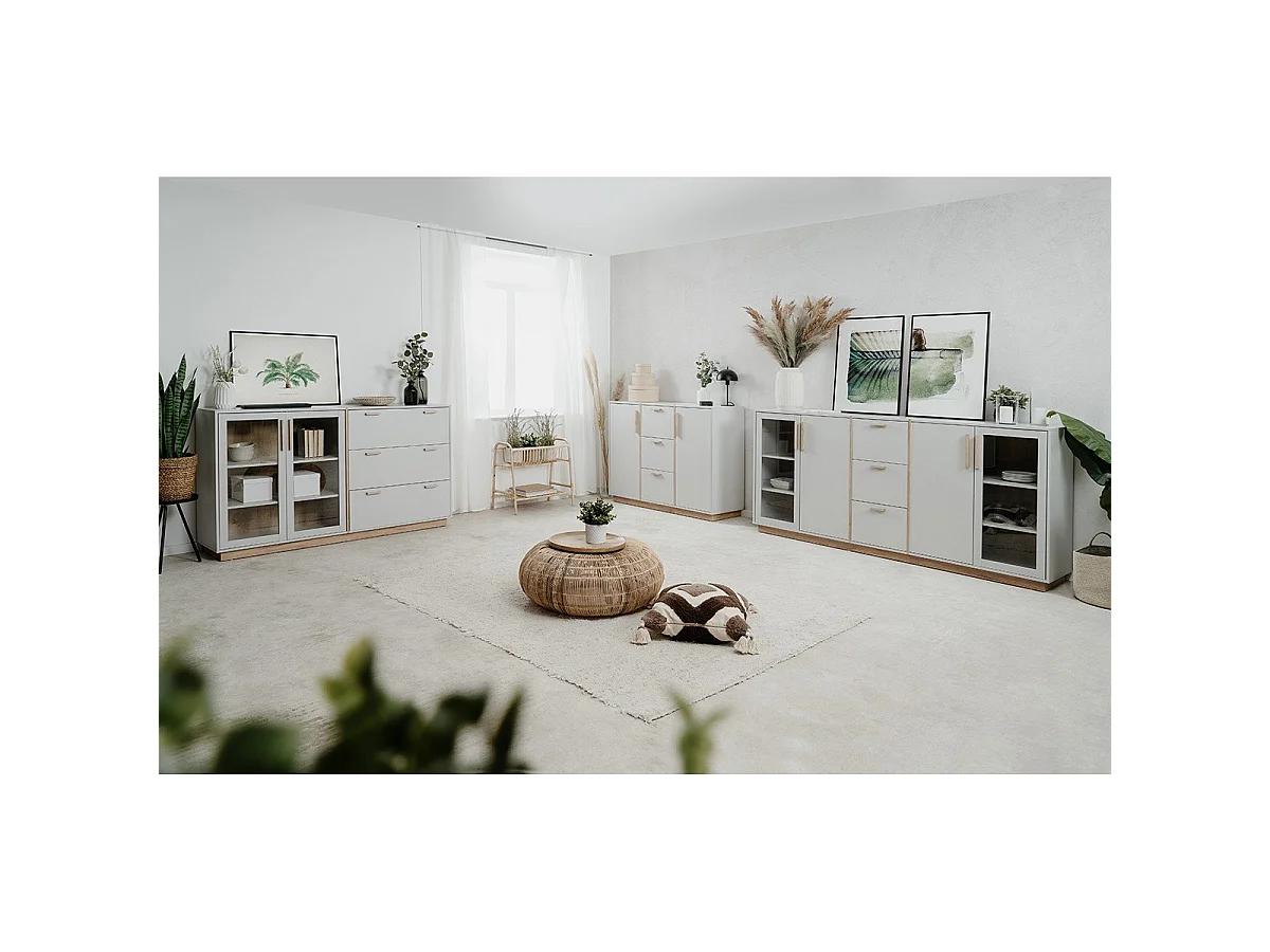 Sideboard 2 Türen und 3 Schubladen Dekor Weiß und Holz B125 cm - SPLIT