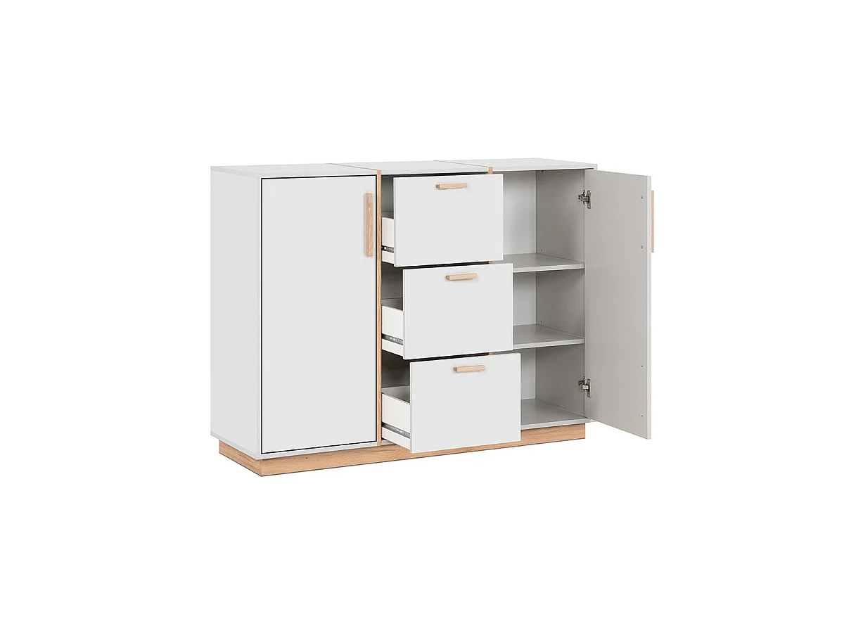 Sideboard 2 Türen und 3 Schubladen Dekor Weiß und Holz B125 cm - SPLIT