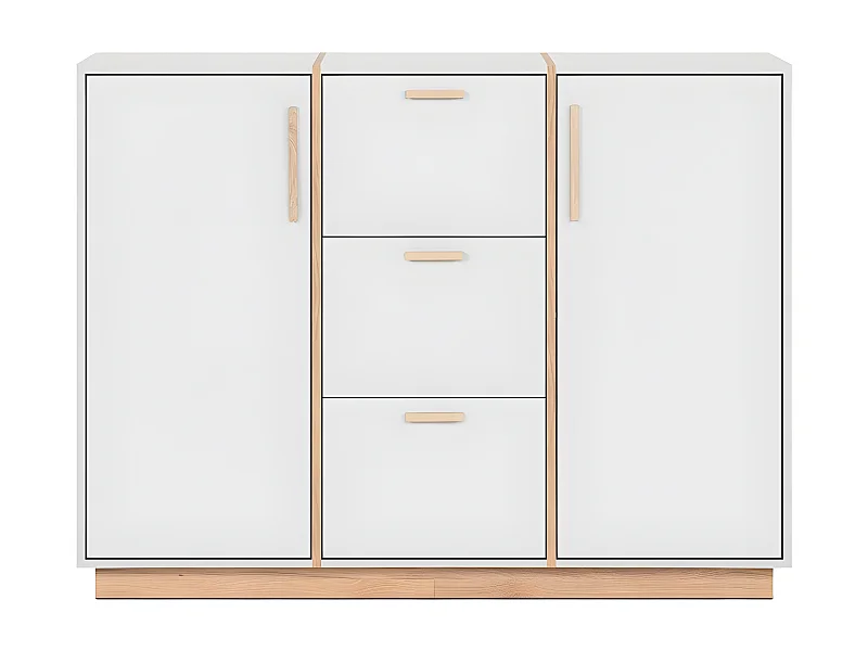 Buffet 2 portes et 3 Tiroirs décor Blanc et Bois L125 cm - SPLIT