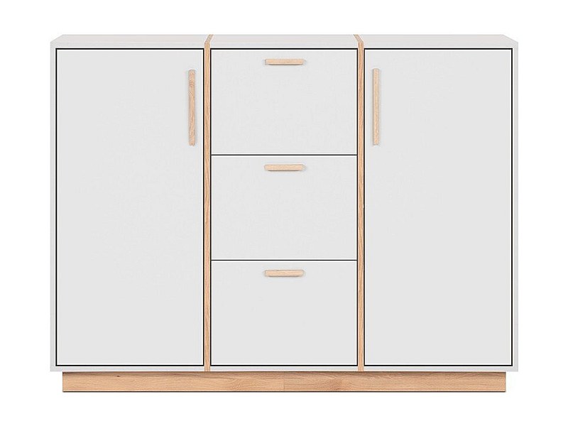 Buffet 2 portes et 3 Tiroirs décor Blanc et Bois L125 cm - SPLIT