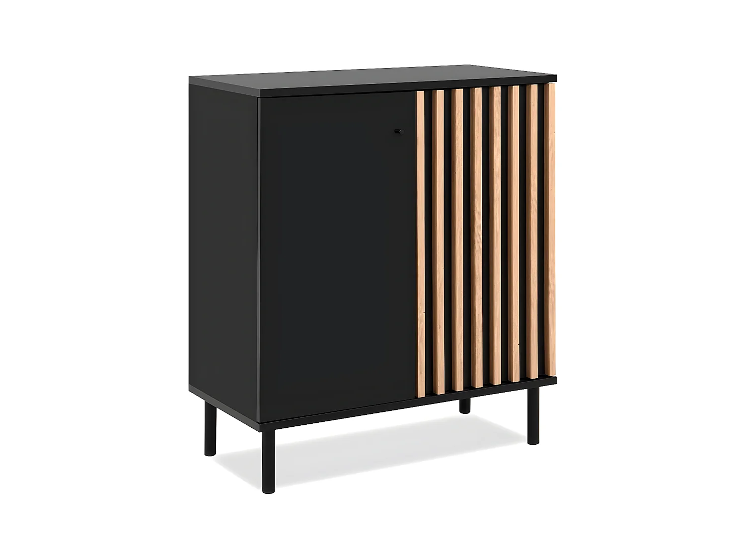 Sideboard 2 Türen Schwarz- und Holzdekor B80 cm - MONZA