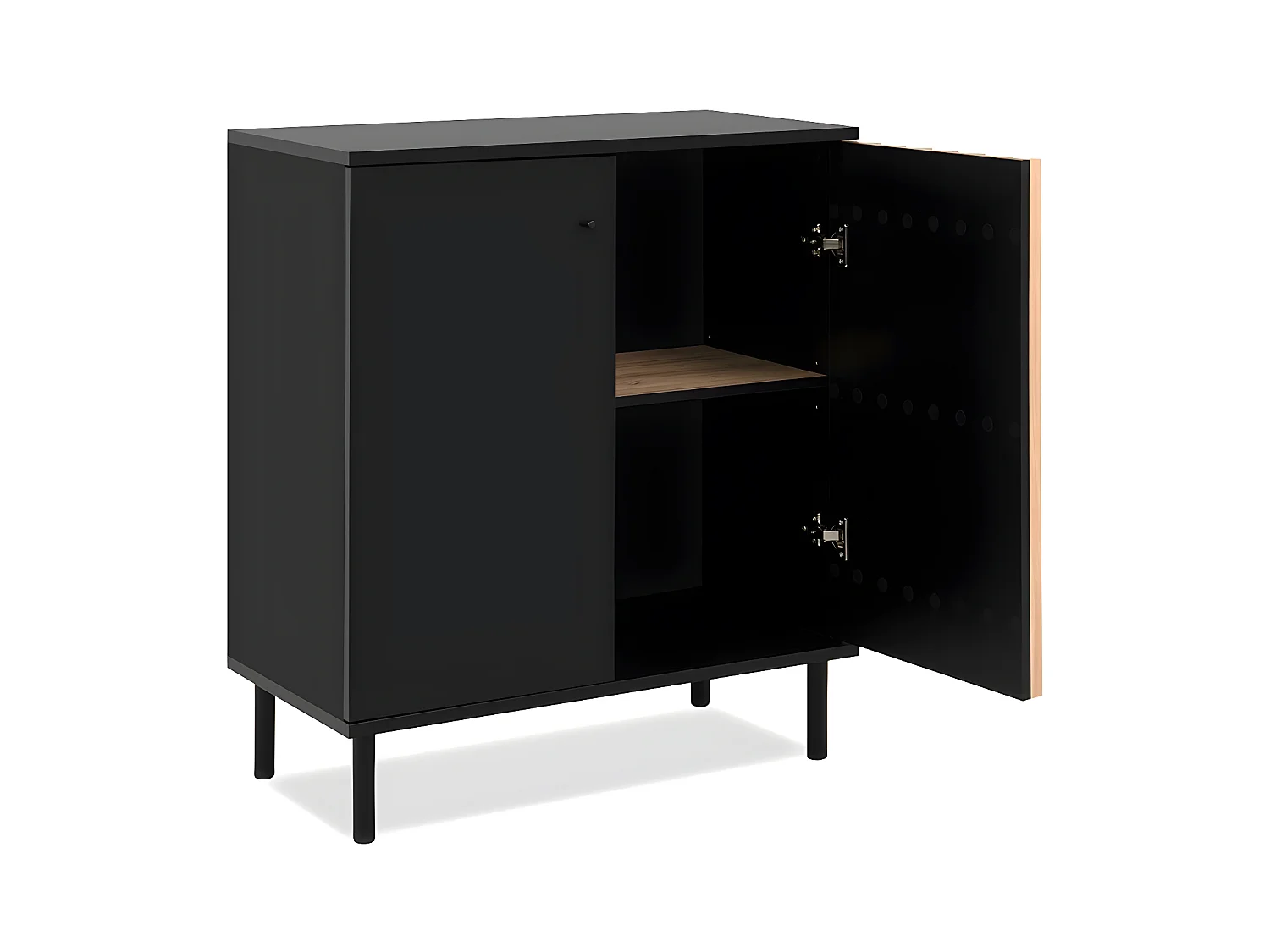 Sideboard 2 Türen Schwarz- und Holzdekor B80 cm - MONZA