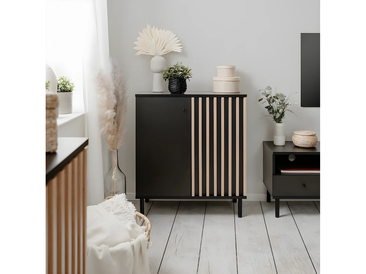 Buffet 2 Portes Noir et Bois L80 cm - MONZA