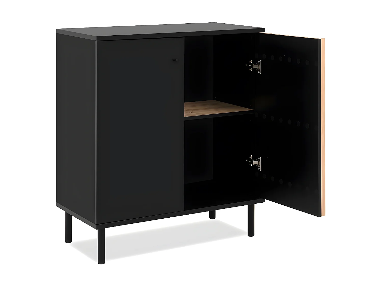 Buffet 2 Portes Noir et Bois L80 cm - MONZA