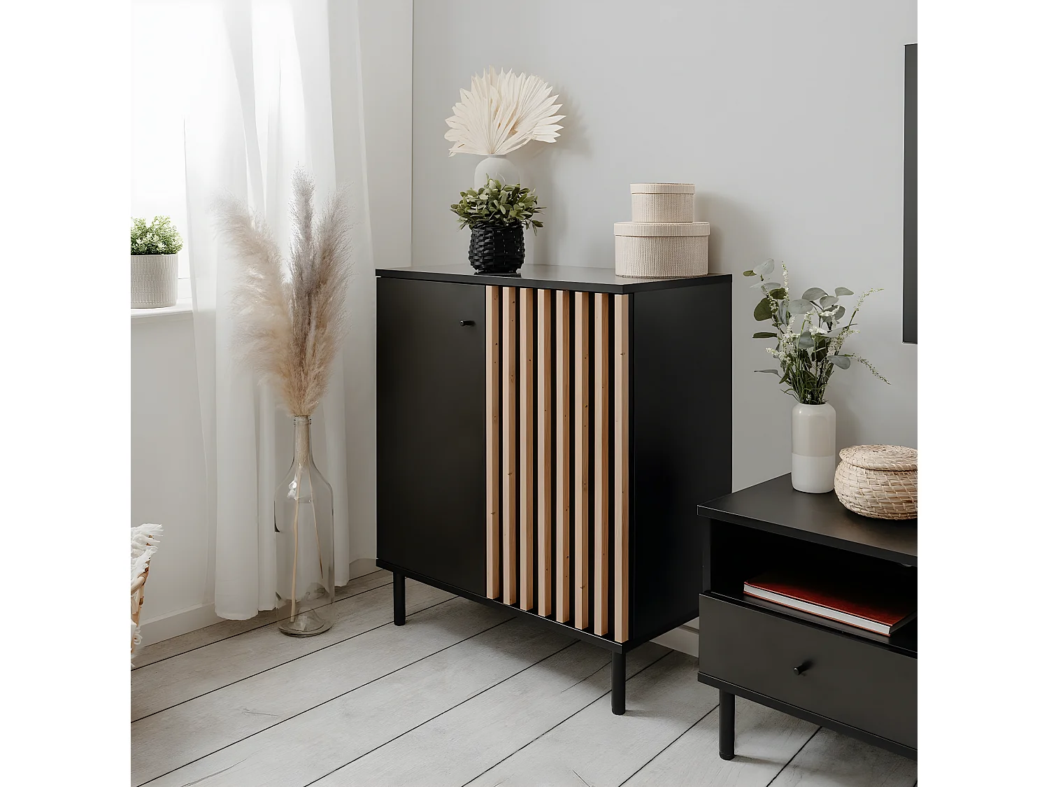 Buffet 2 Portes Noir et Bois L80 cm - MONZA