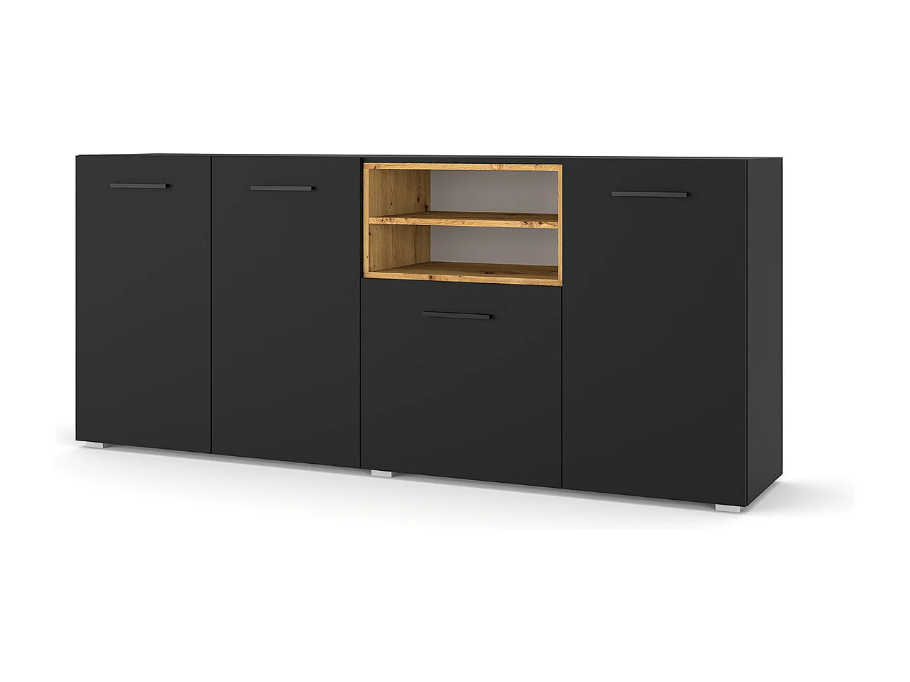 Buffet 4 portes Ania Noir et Bois