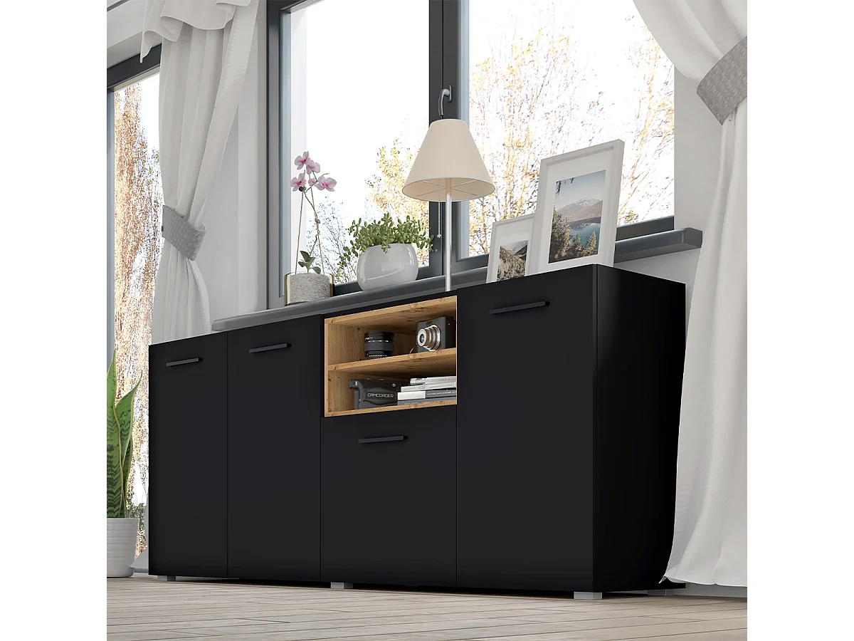 Buffet 4 portes Ania Noir et Bois