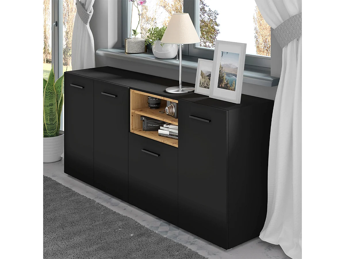 Buffet 4 portes Ania Noir et Bois