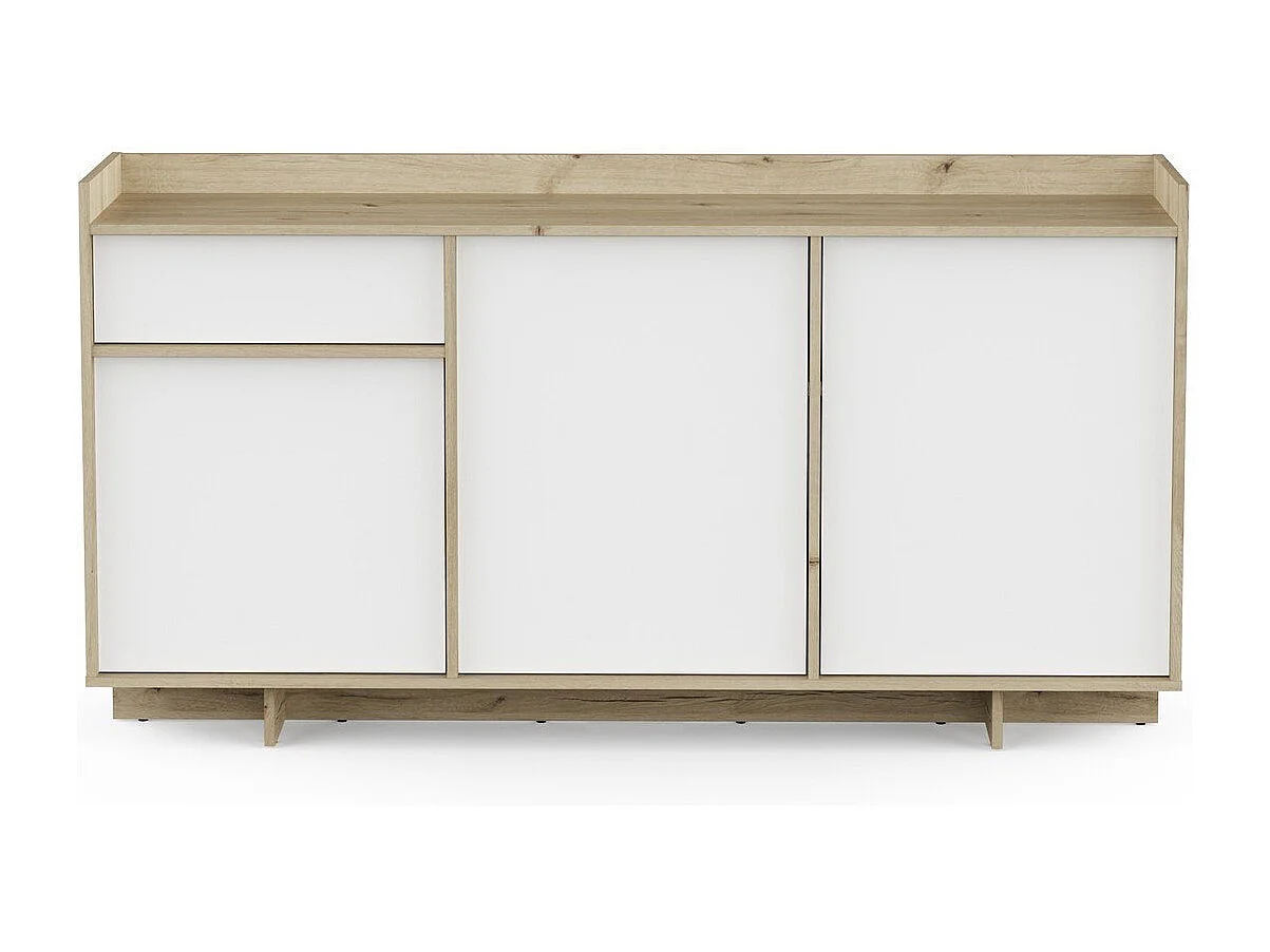 Buffet 3 portes et 1 tiroir décor chêne royal et blanc L157 cm - LEAD