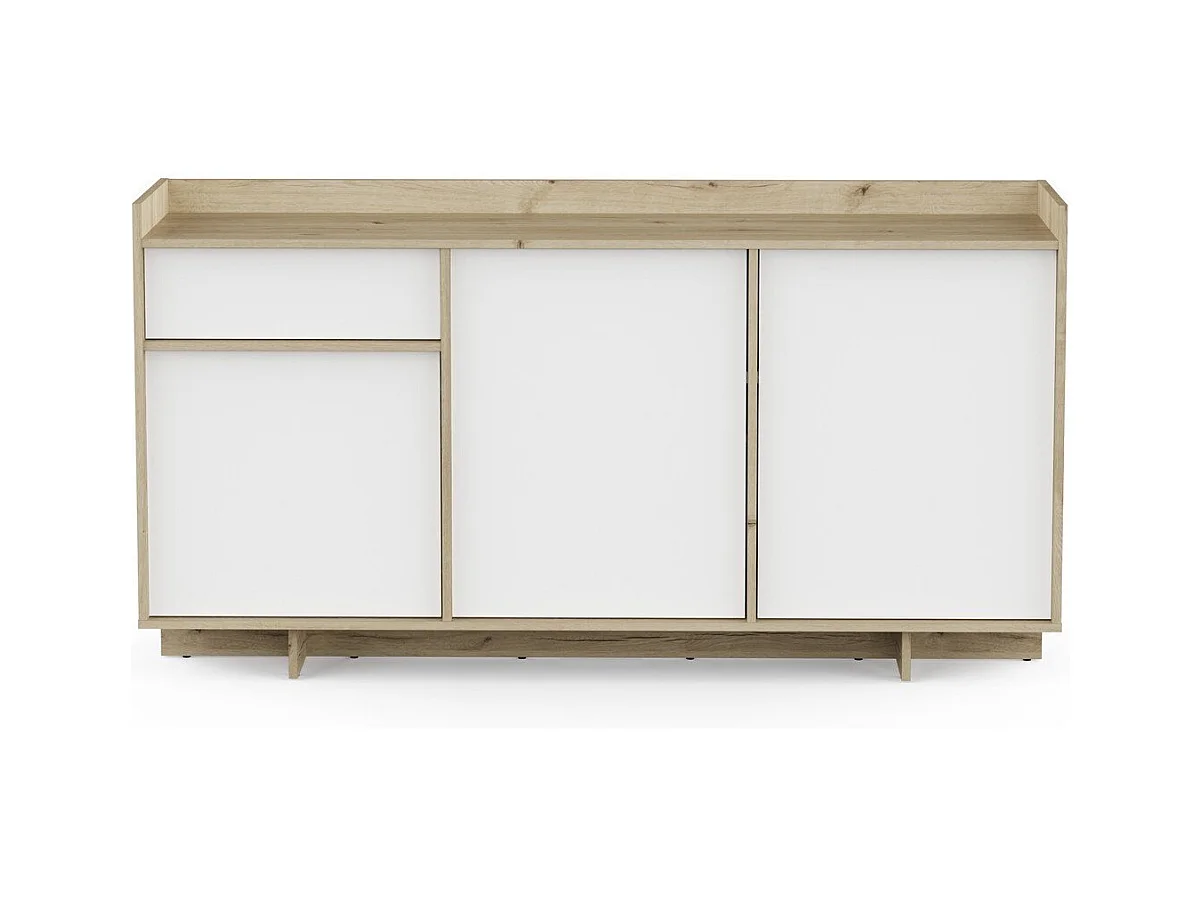 Buffet 3 portes et 1 tiroir décor chêne royal et blanc L157,4 cm - LEAD