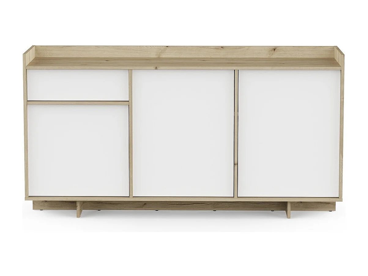 Buffet 3 portes et 1 tiroir décor chêne royal et blanc L157 cm - LEAD