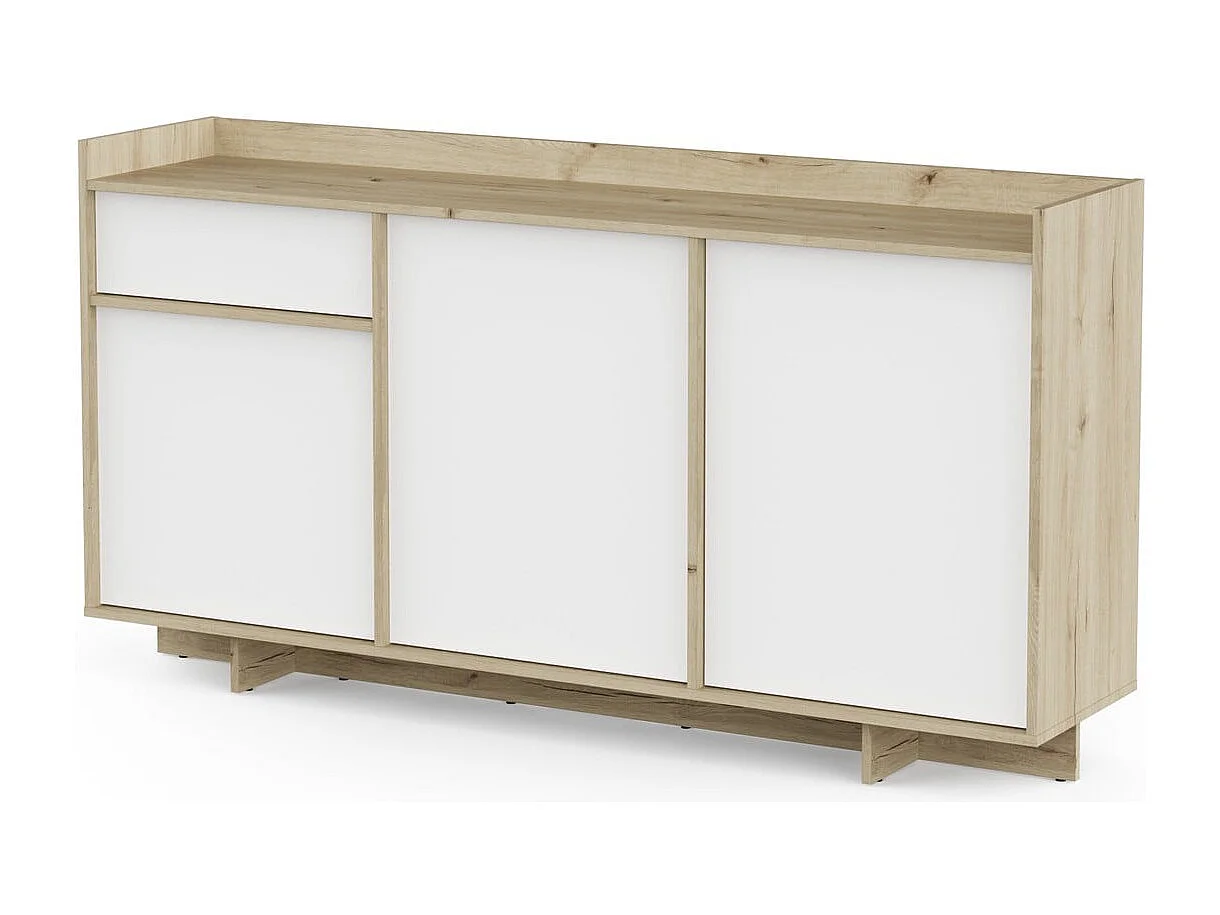 Buffet 3 portes et 1 tiroir décor chêne royal et blanc L157 cm - LEAD