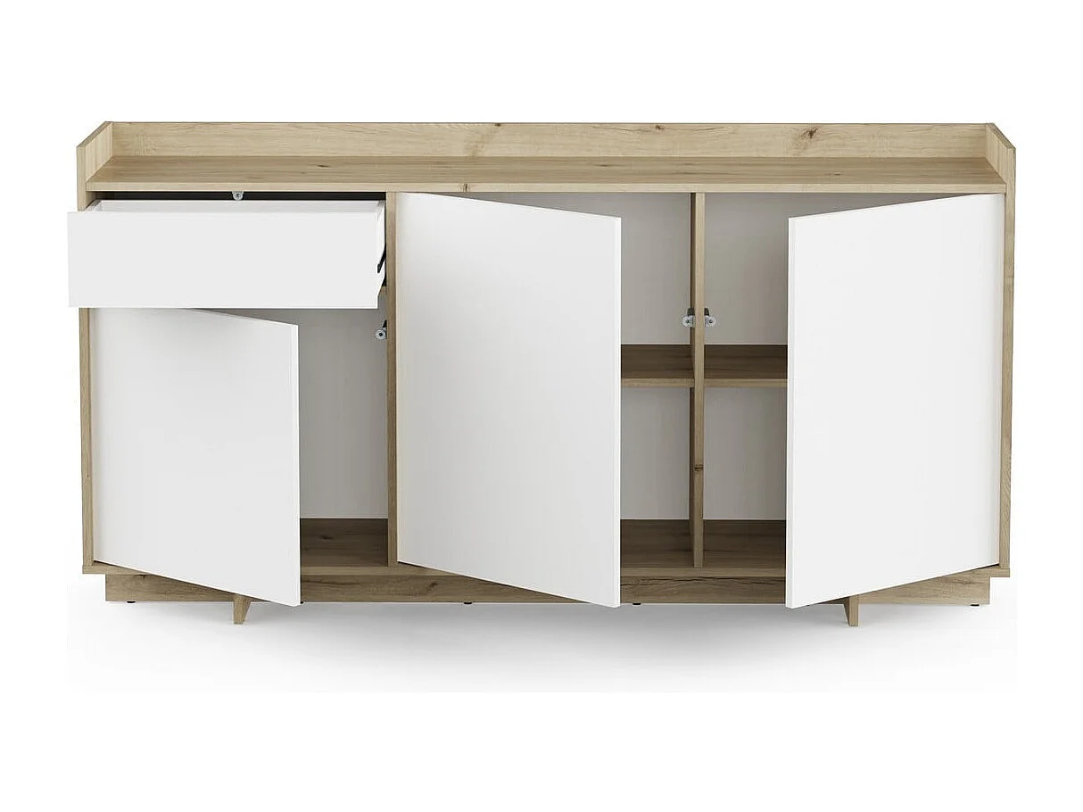 Buffet 3 portes et 1 tiroir décor chêne royal et blanc L157 cm - LEAD