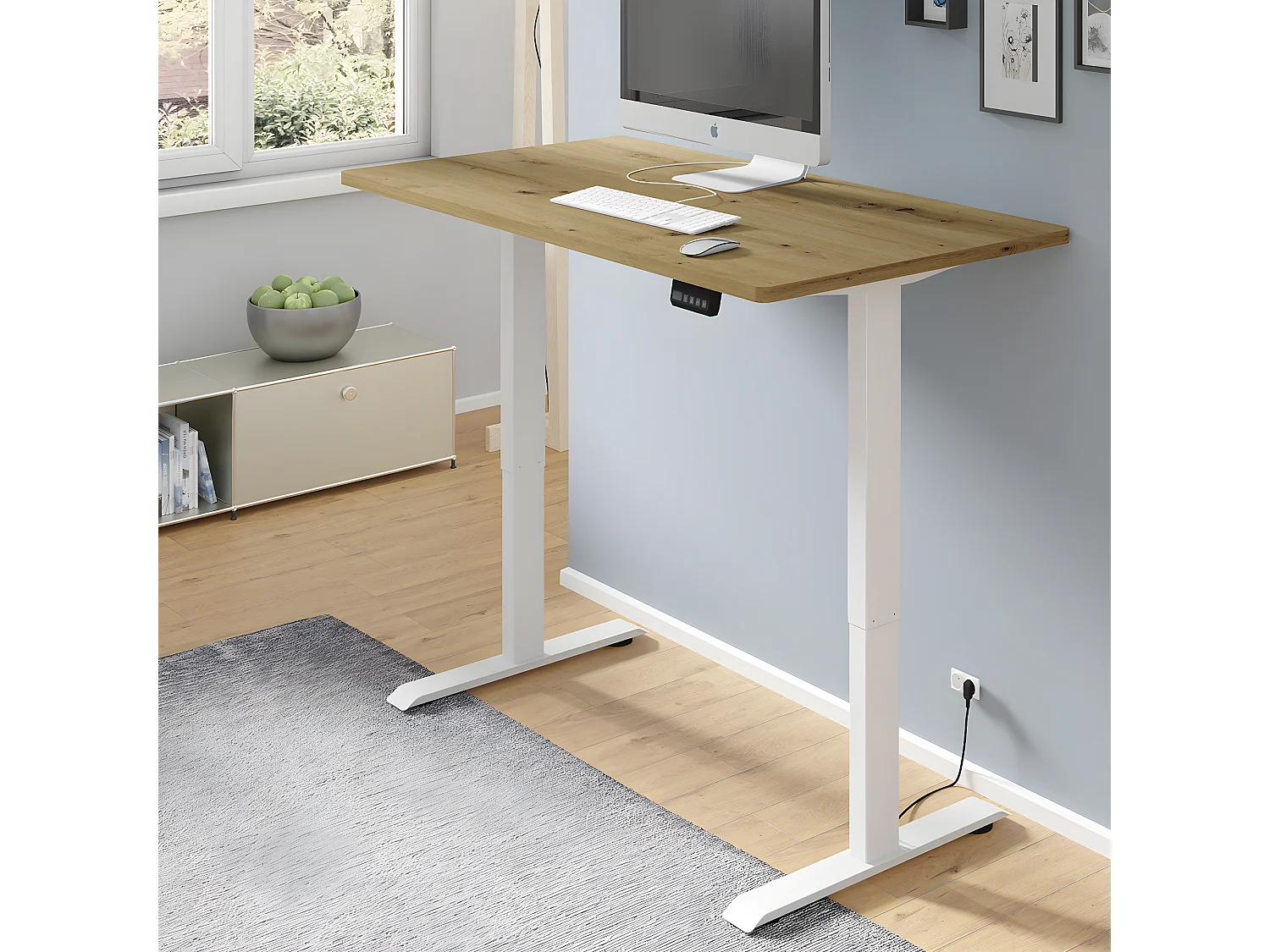 Bureau électrique 140 cm Ergo Bois et Blanc