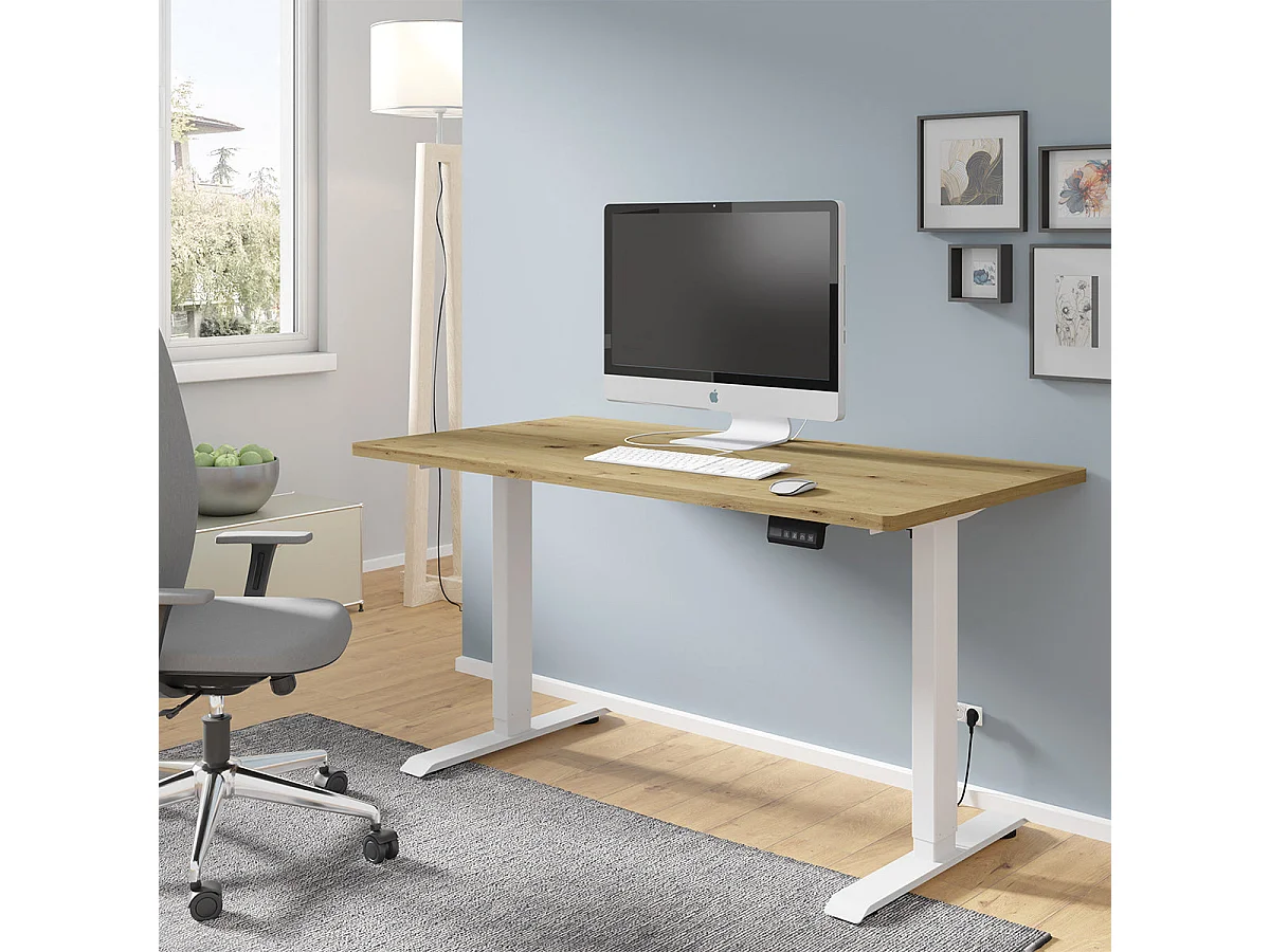 Elektrisk skrivebord 140 cm Ergo træ og hvid