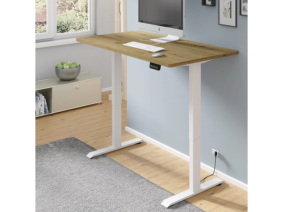 Elektrisk skrivebord 140 cm Ergo træ og hvid