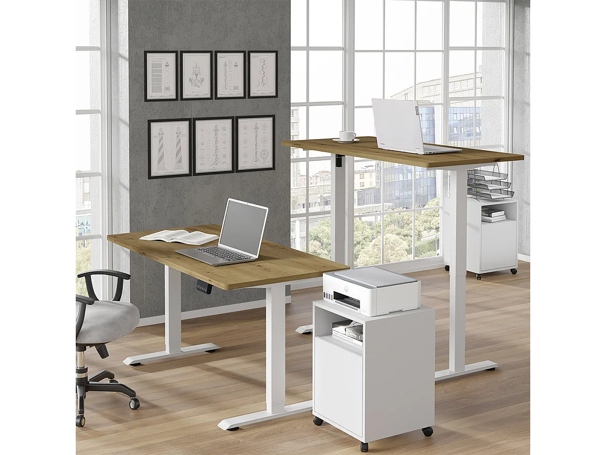 Elektrisk skrivebord 140 cm Ergo træ og hvid