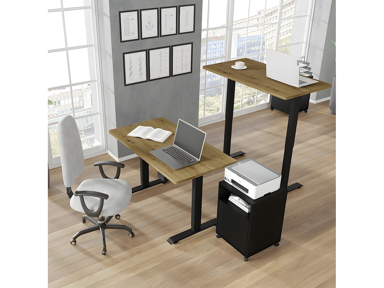 Escritorio eléctrico 120 cm Ergo Madera y Negro