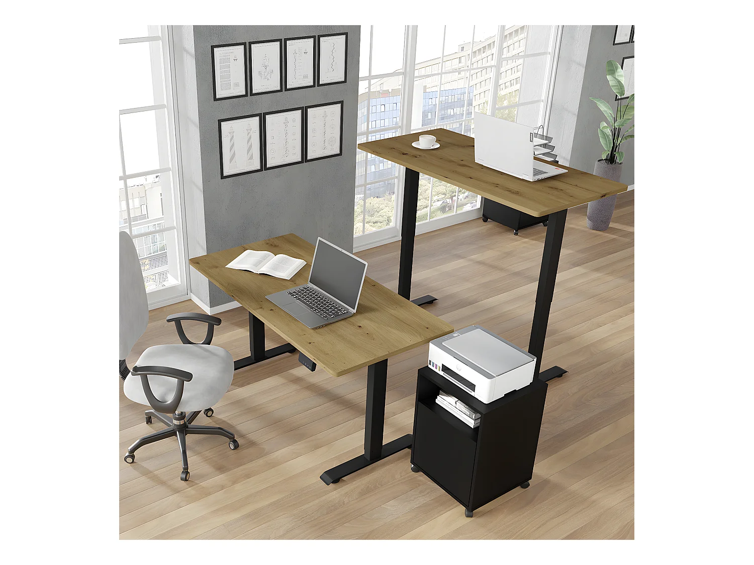Bureau électrique 140 cm Ergo Bois et Noir