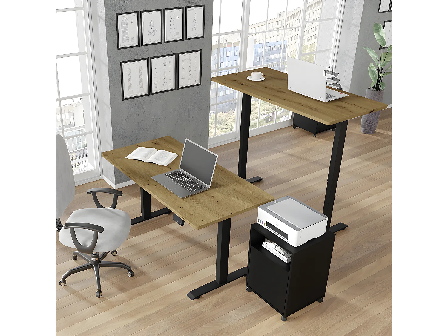 Scrivania Ergo marrone e nero 73-120cm