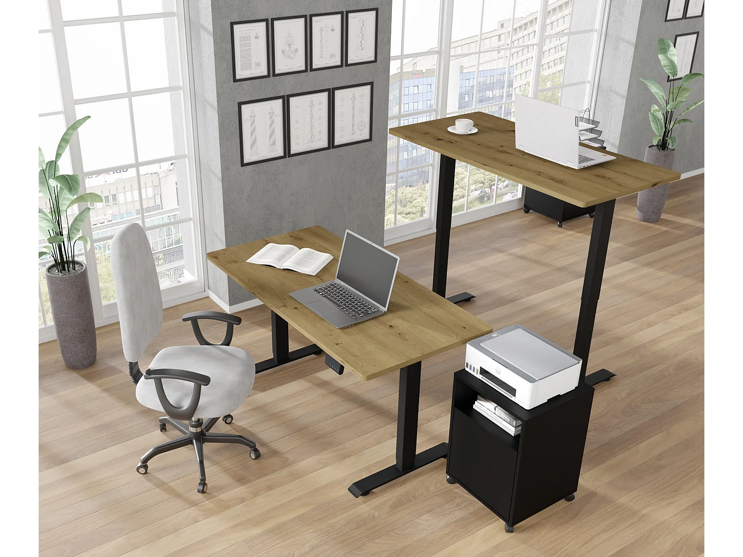 Bureau électrique 140 cm Ergo Bois et Noir