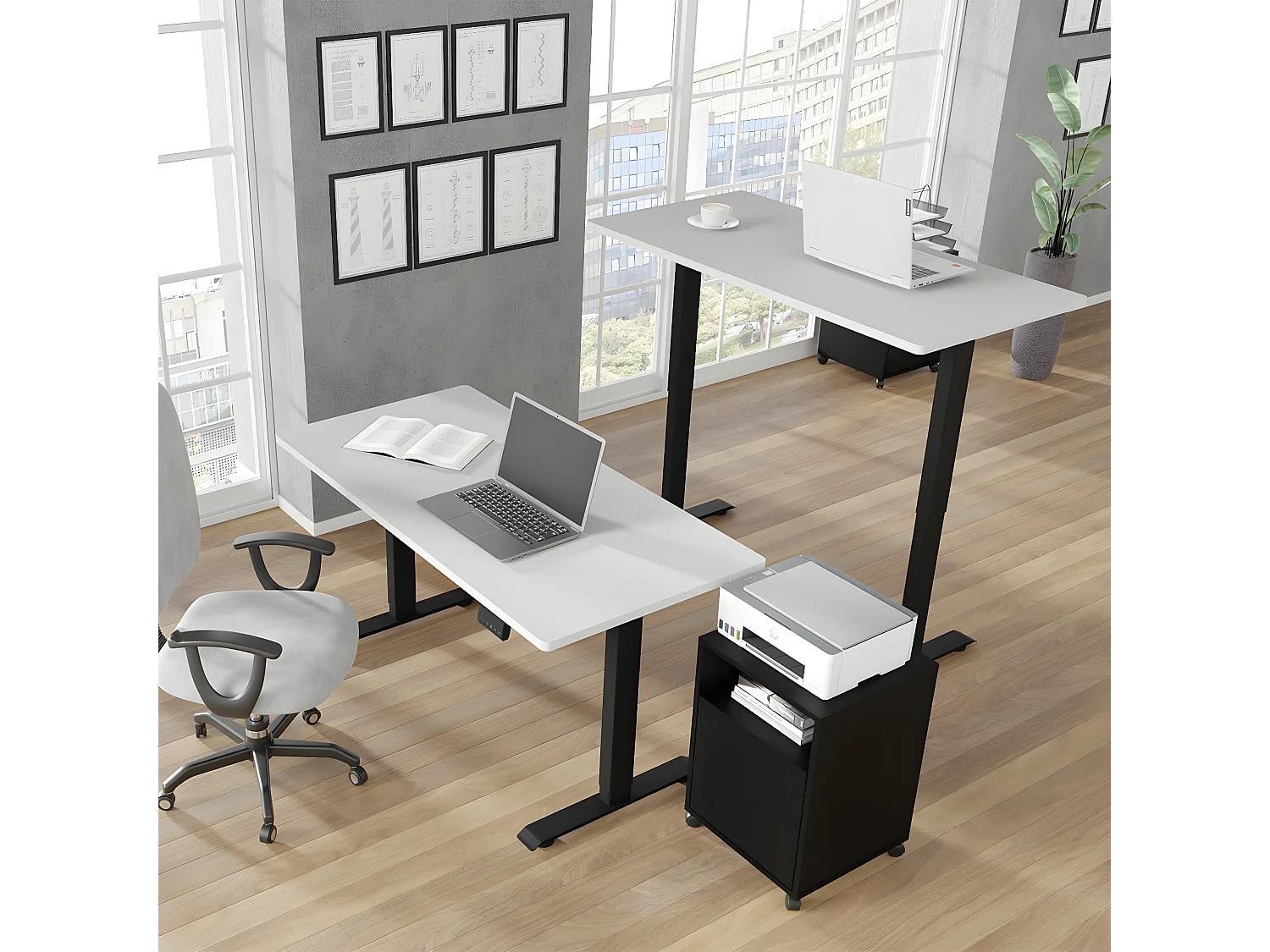 Bureau électrique 140 cm Ergo Blanc et Noir