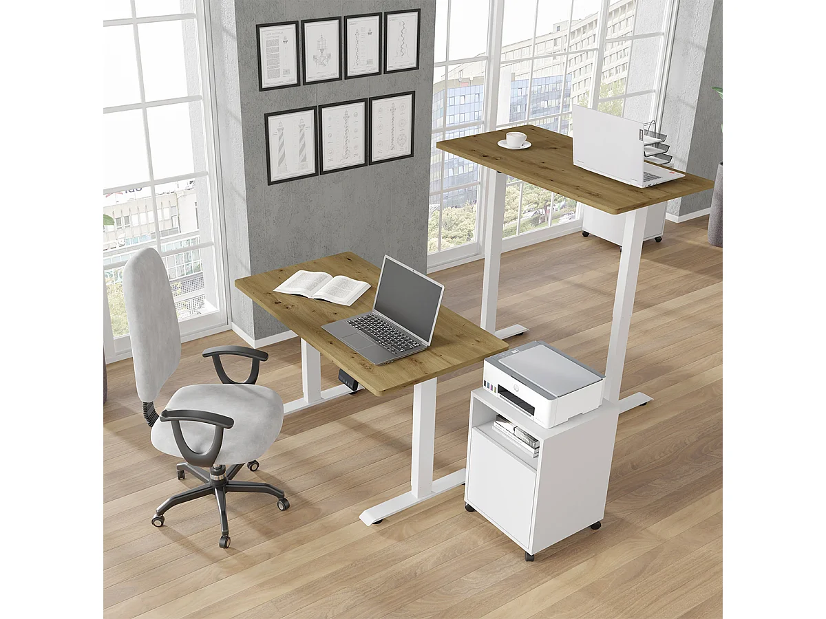 Bureau électrique 120 cm Ergo Bois et Blanc