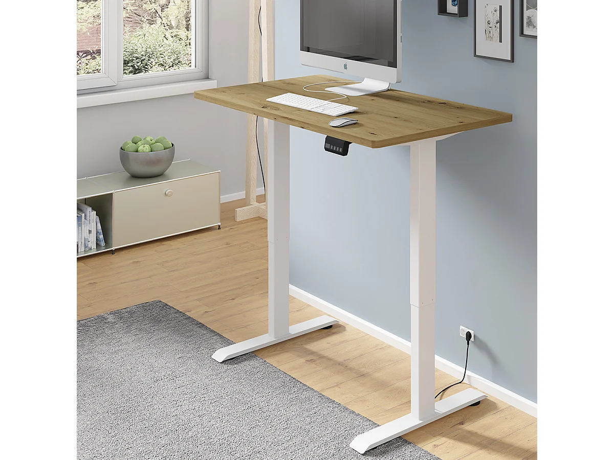 Bureau électrique 120 cm Ergo Bois et Blanc