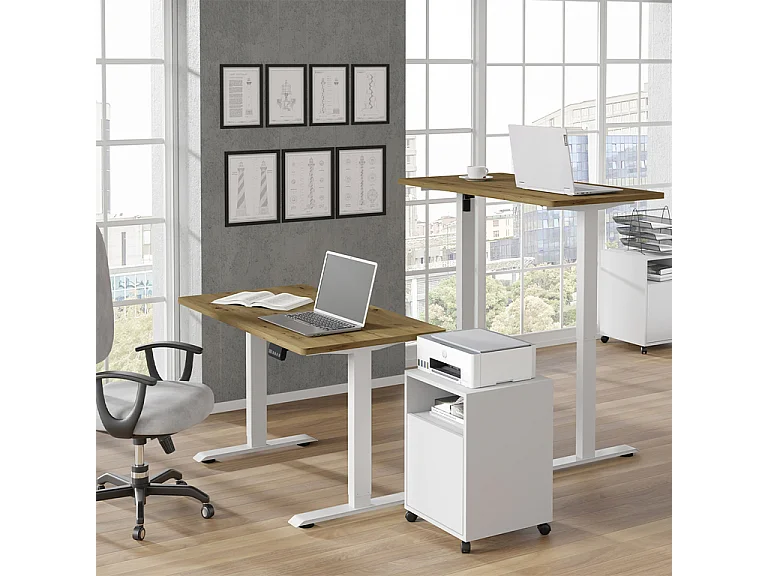 Bureau électrique 120 cm Ergo Bois et Blanc