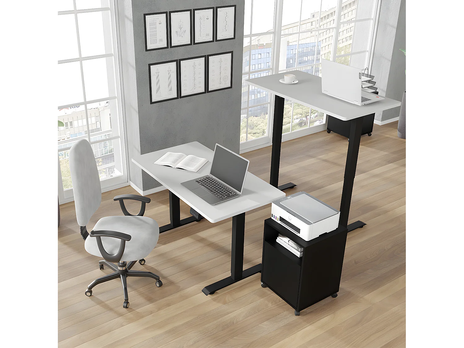 120 cm Ergo Wit en Zwart Elektrisch Bureau