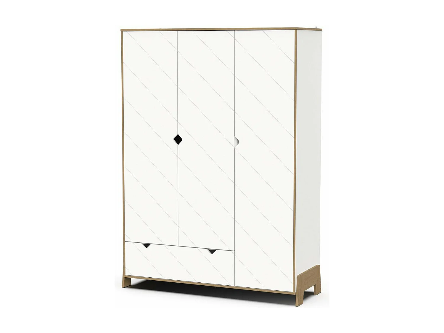 Armoire 3 portes et 1 tiroir décor blanc et chêne  H188 cm - ALBIZIA