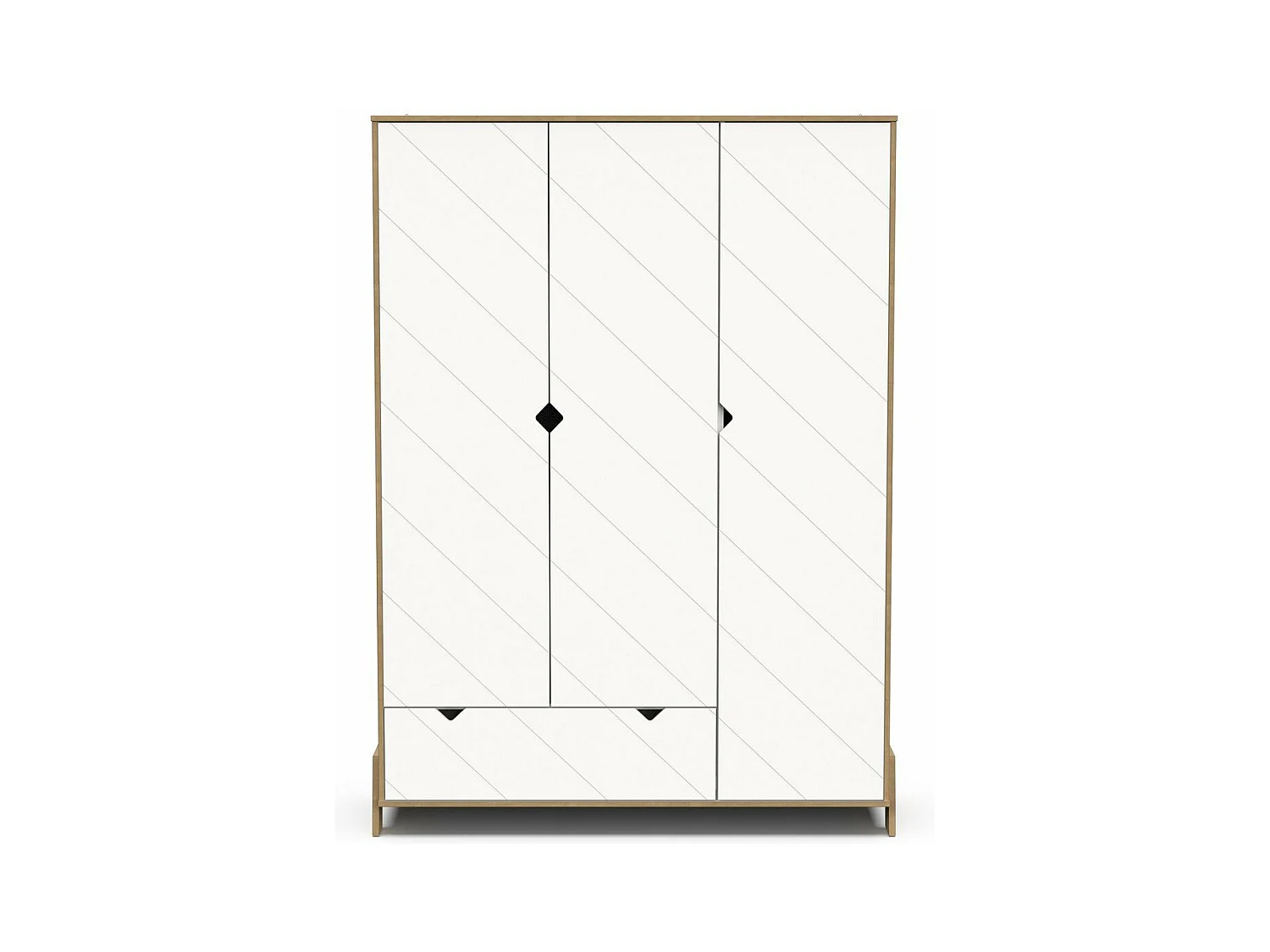 Armoire 3 portes et 1 tiroir décor blanc et chêne  H188 cm - ALBIZIA