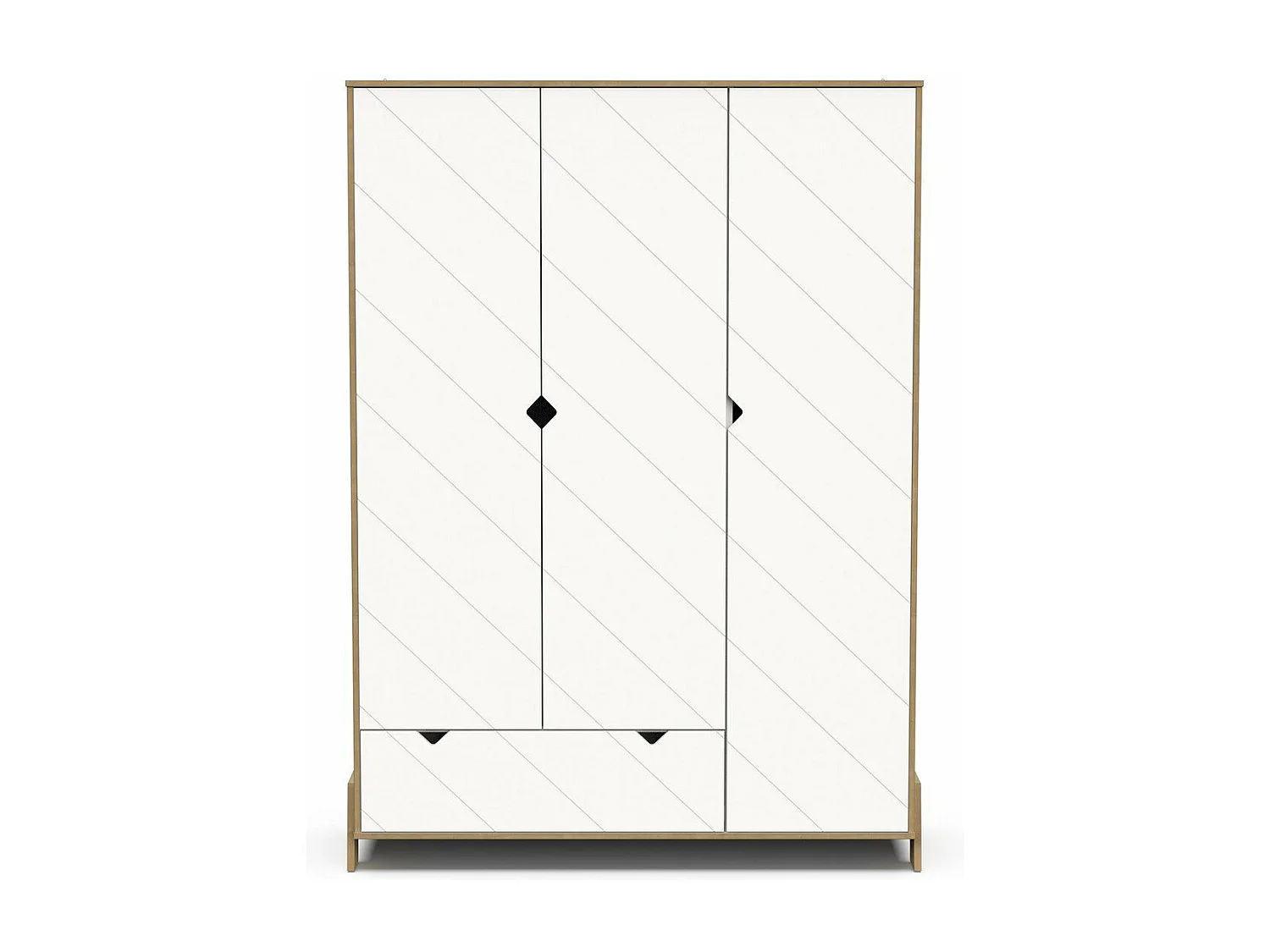 Armoire 3 portes et 1 tiroir décor blanc et chêne  H188 cm - ALBIZIA