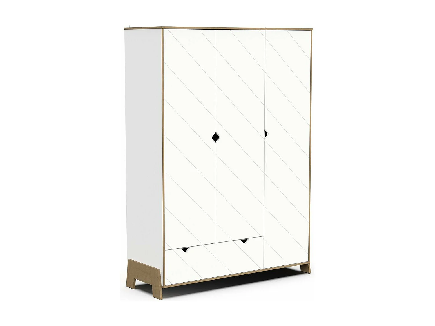 Armoire 3 portes et 1 tiroir décor blanc et chêne  H188 cm - ALBIZIA