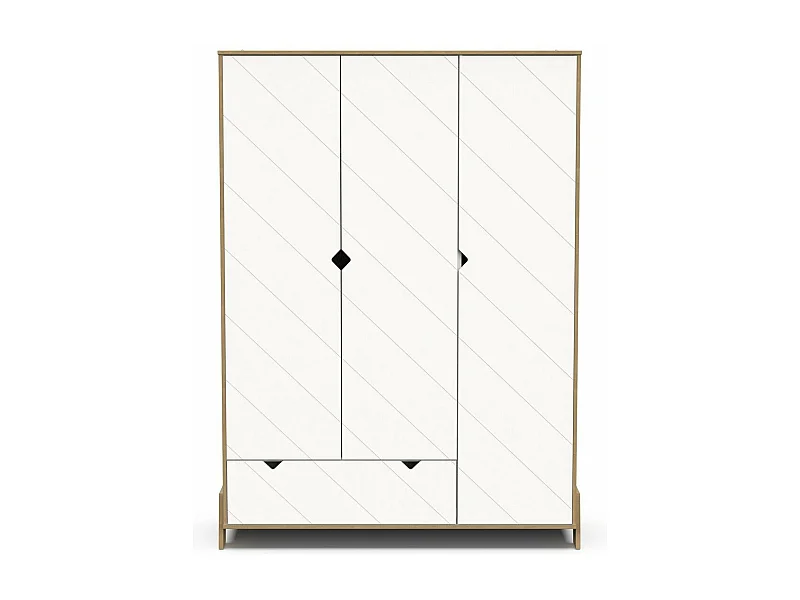 Armoire 3 portes et 1 tiroir décor blanc et chêne  H188 cm - ALBIZIA