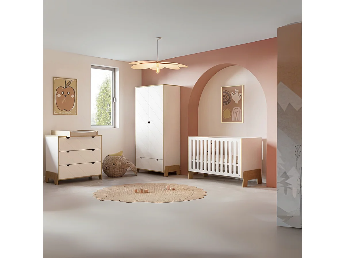 Armoire 2 portes et 1 tiroir décor chêne et blanc H188 cm - ALBIZIA