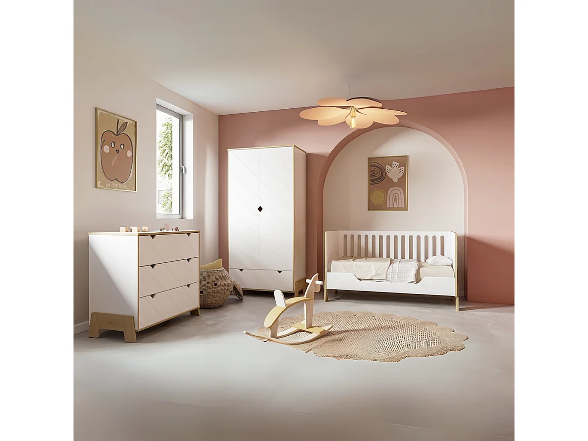 Armoire 2 portes et 1 tiroir décor chêne et blanc H188 cm - ALBIZIA