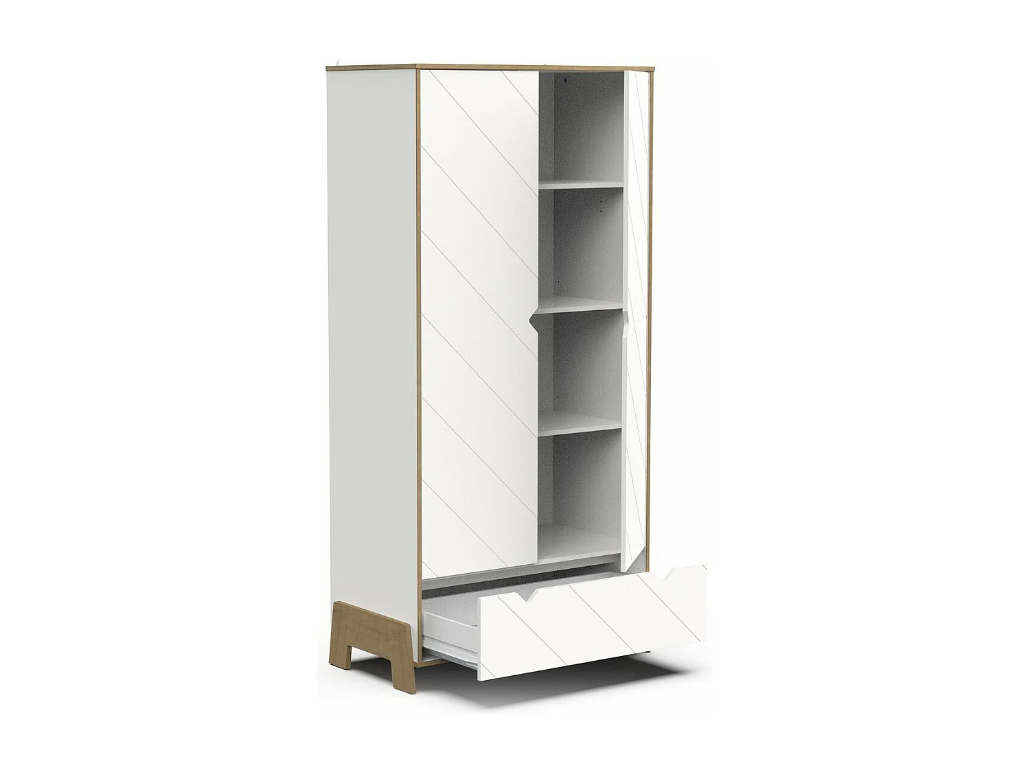 Armoire 2 portes et 1 tiroir décor chêne et blanc H188 cm - ALBIZIA
