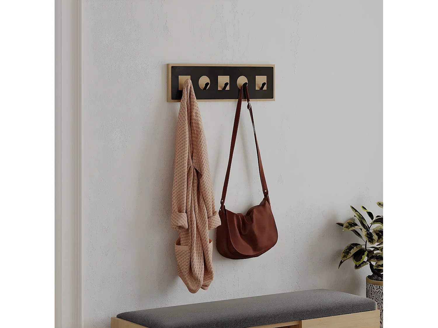 Porte manteaux suspendu décor bois chêne L54,4 cm - ICON