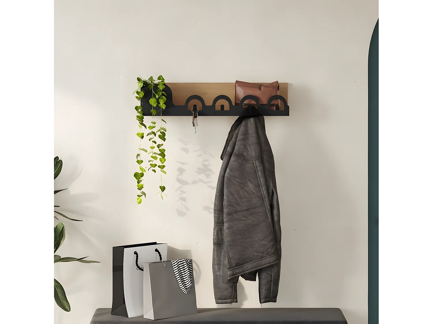 Perchero de pared decorado en roble L63 cm - LIORA HANGER