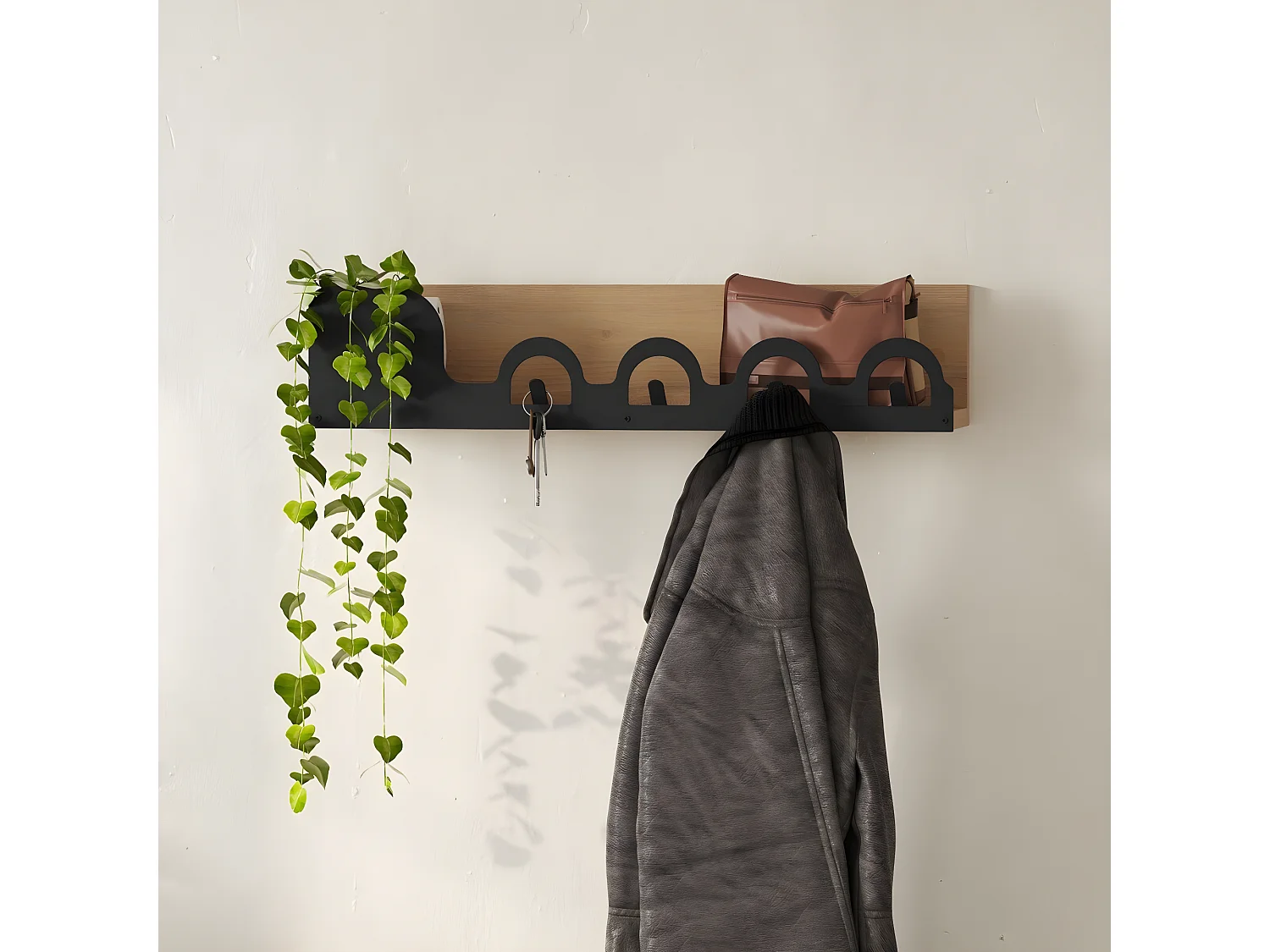 Porte manteaux suspendu décor chêne L63 cm - LIORA HANGER