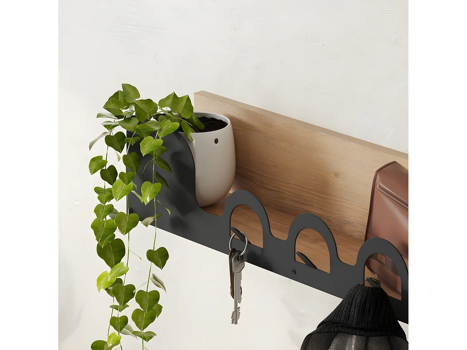 Porte manteaux suspendu décor chêne L63 cm - LIORA HANGER