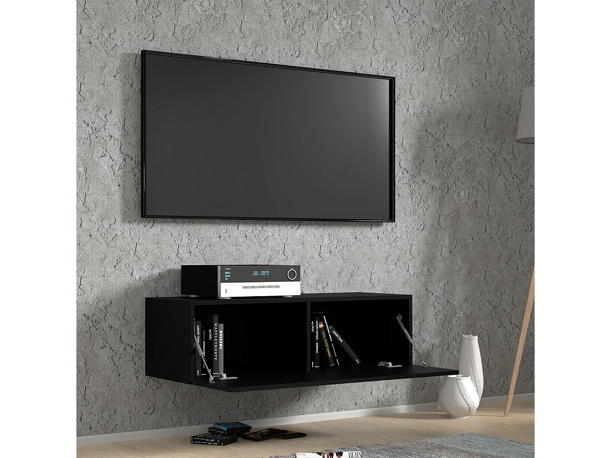 Meuble TV mural 1 porte 100 cm Bali Noir