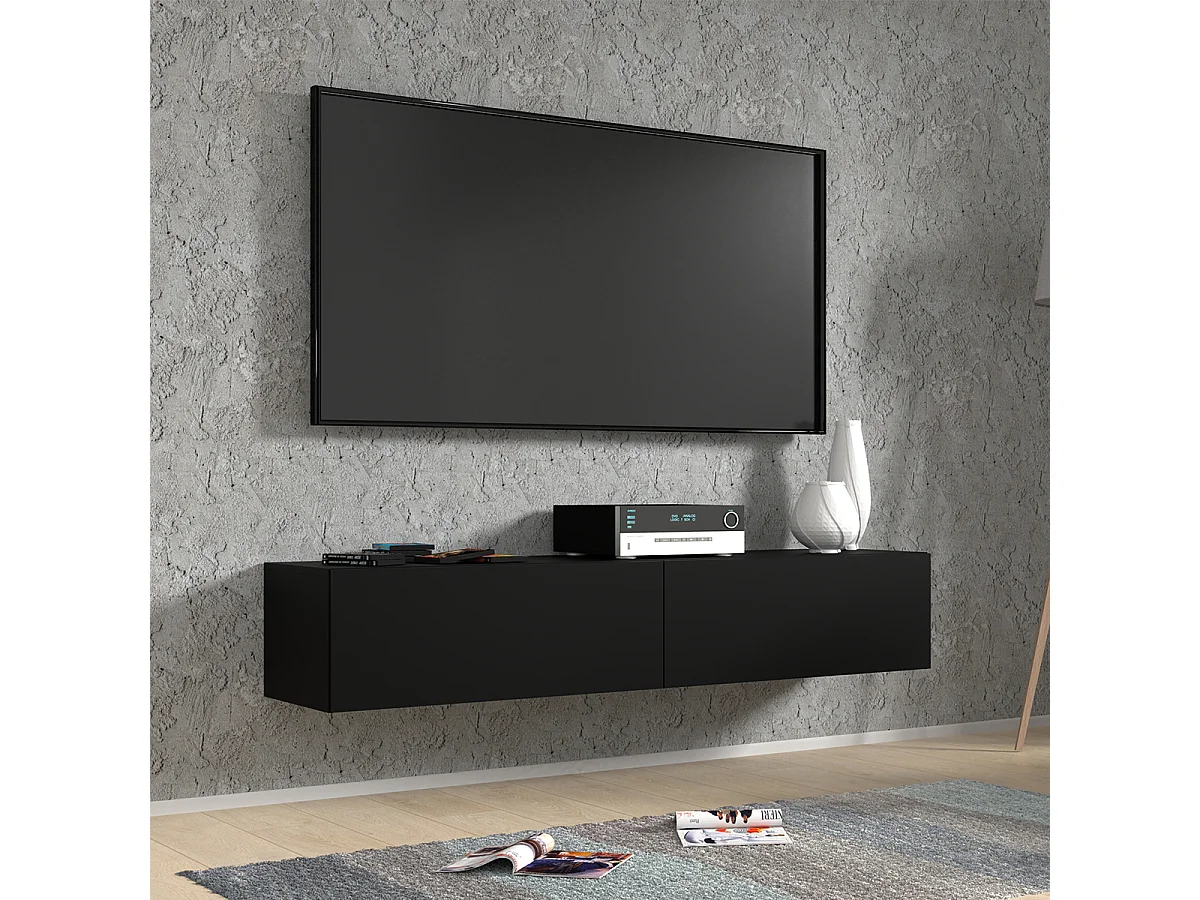 Meuble TV mural 2 portes 160 cm Bali Noir