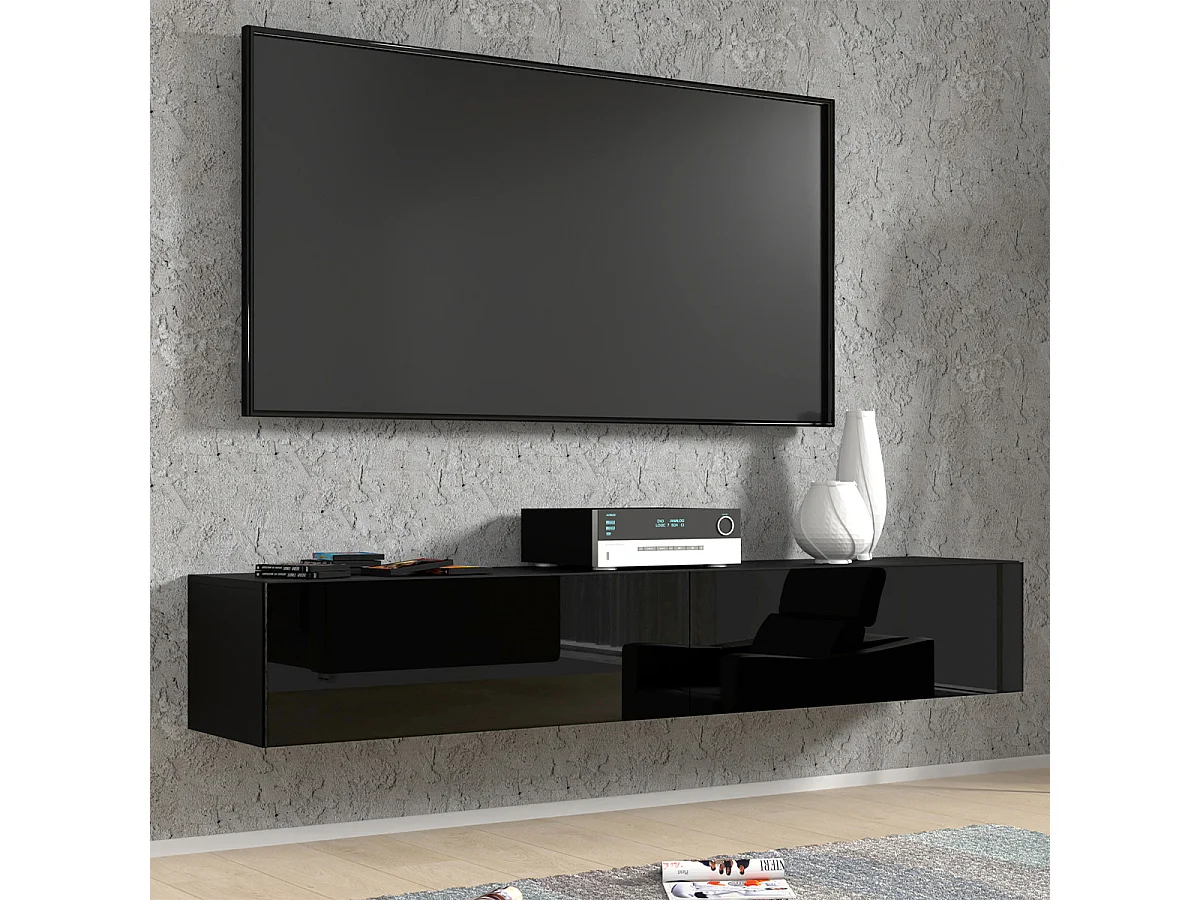 Mobile TV 2 ante Bali carrozzeria nera opaca e frontali neri lucidi 180cm