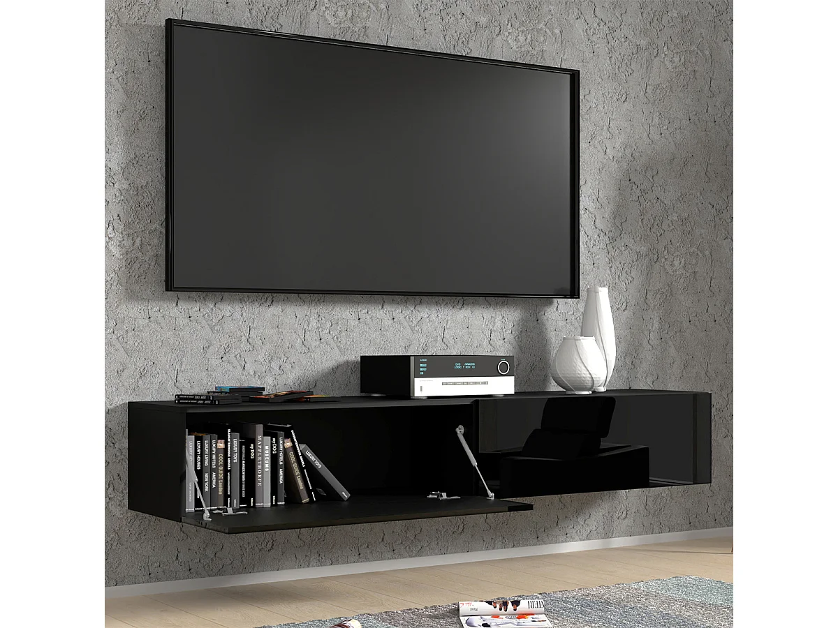 Mobile TV 2 ante Bali carrozzeria nera opaca e frontali neri lucidi 180cm
